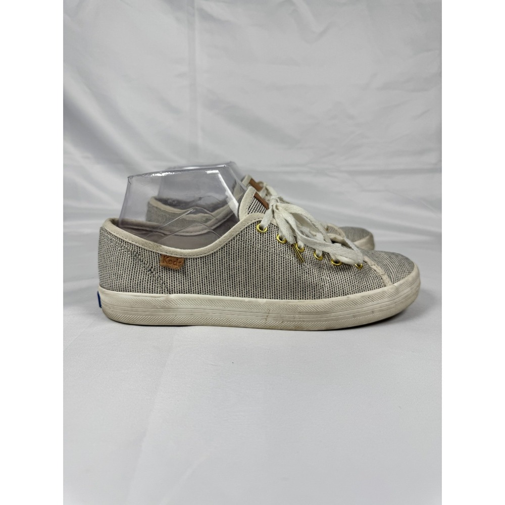Keds Jump Kick WF59175 Womens US 6.5 Comfort Shoes Beige Black Striped Sneakers